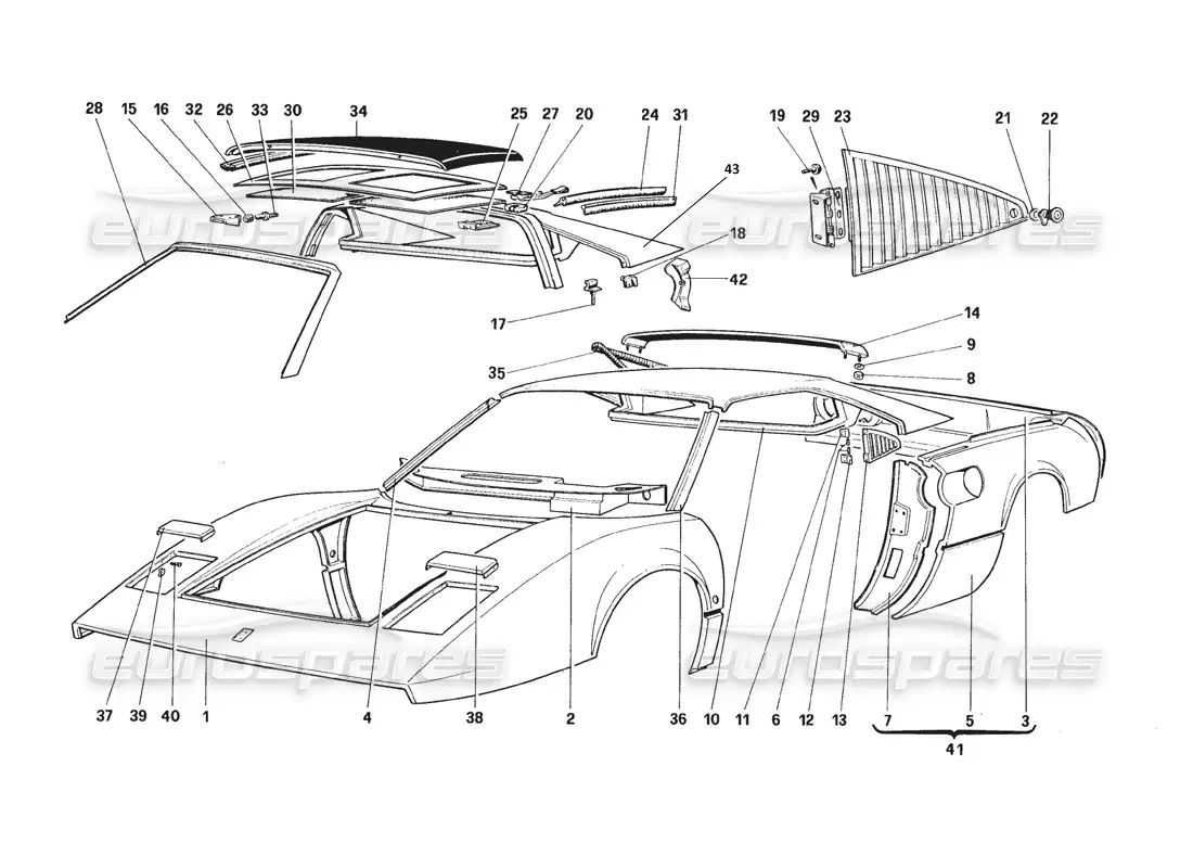 ferrari 328 (1988) body shell - outer elements parts diagram