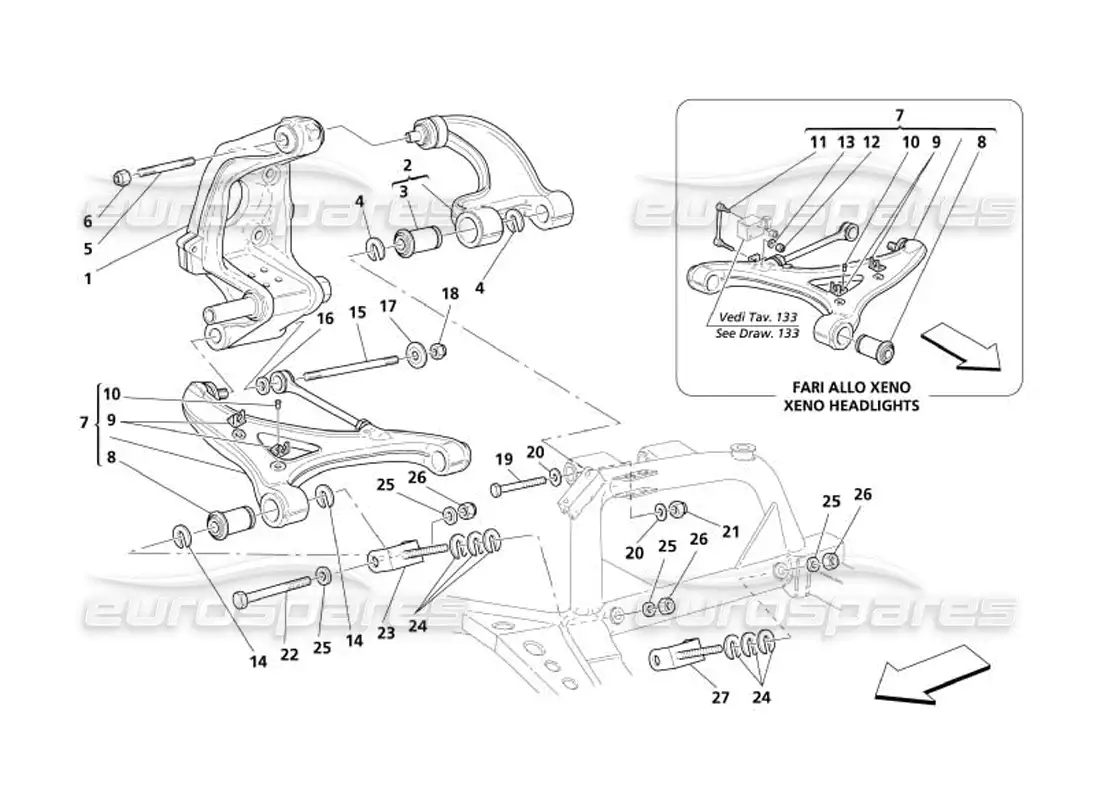 maserati 4200 spyder (2005) rear suspension - wishbones parts diagram