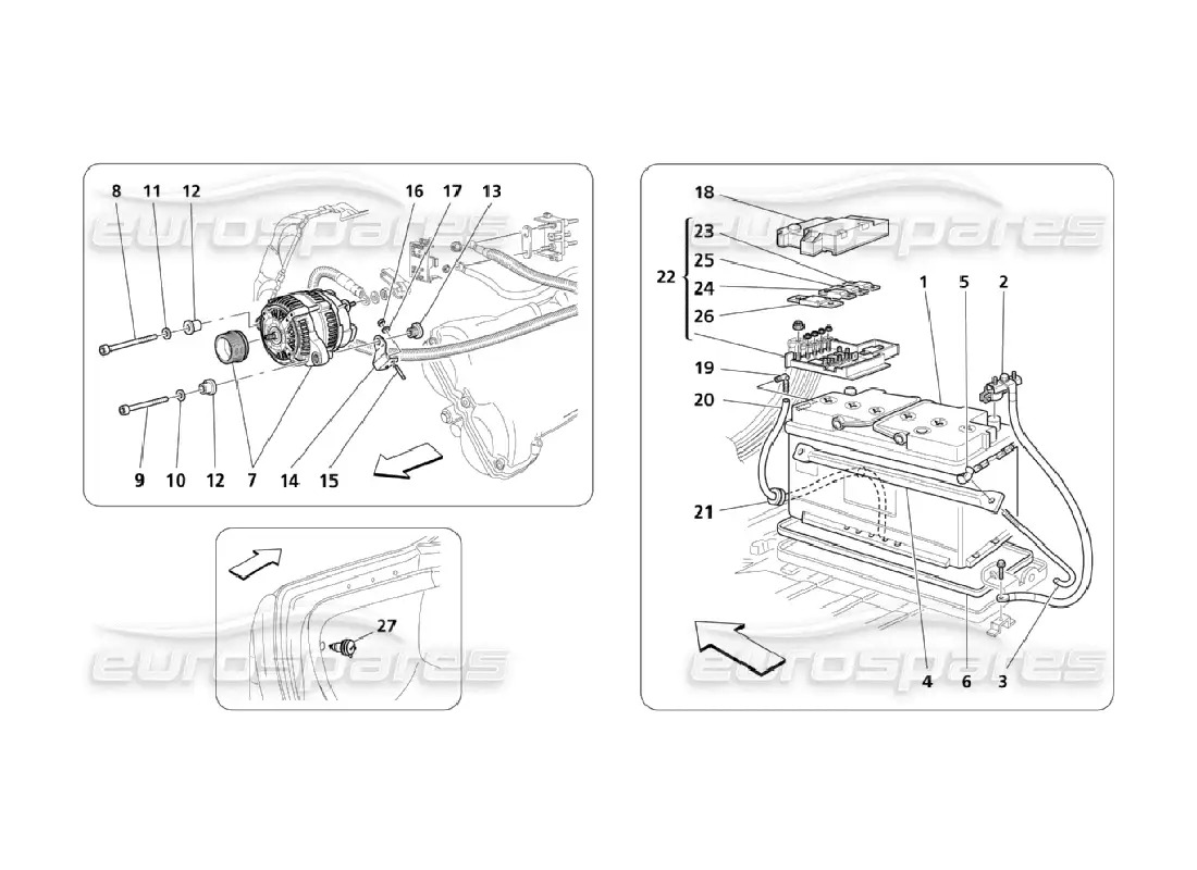 maserati qtp. (2006) 4.2 power production and battery parts diagram
