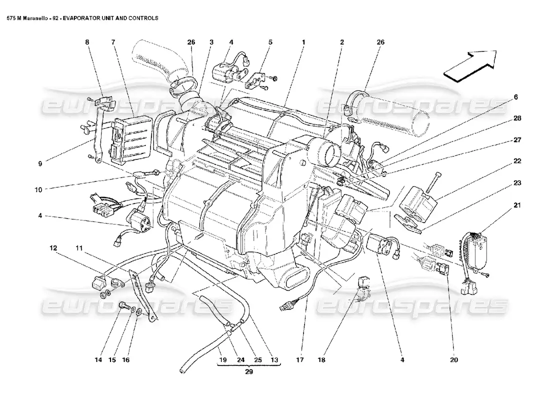 ferrari 575m maranello evaporator unit and controls parts diagram