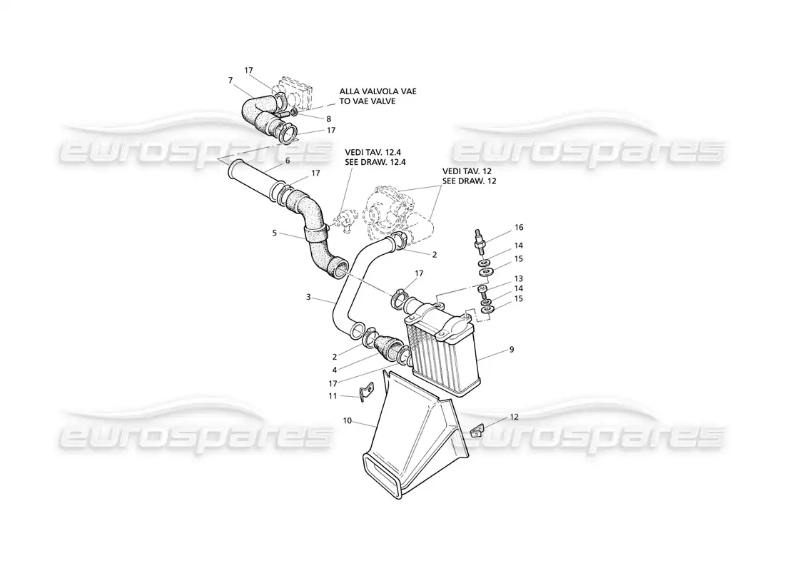 maserati qtp v8 evoluzione heat exchanger pipes lh side parts diagram