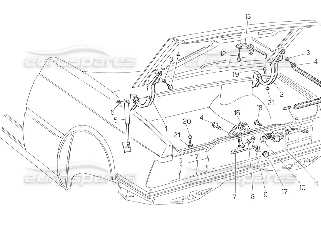 maserati biturbo spider boot lid: hinges, boot lid release parts diagram