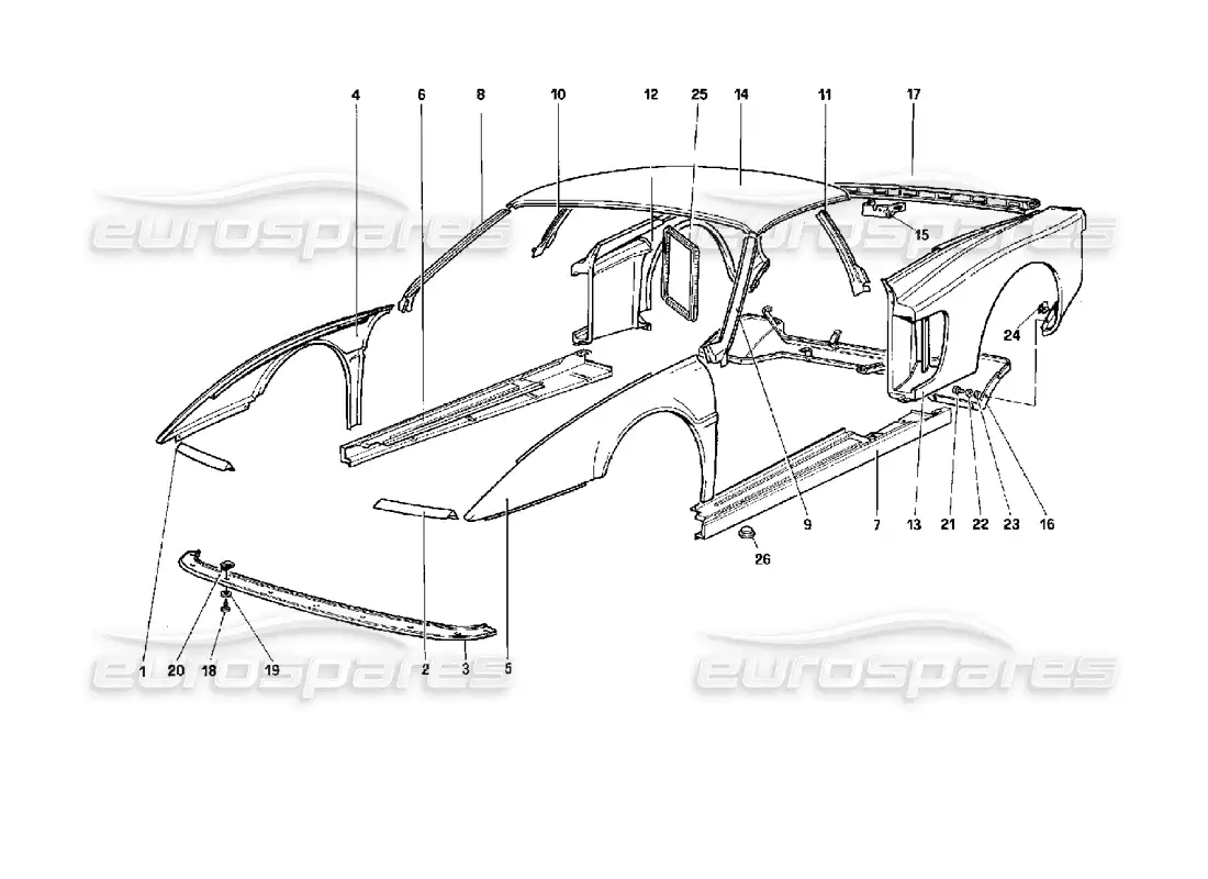 ferrari 512 tr body - external components parts diagram