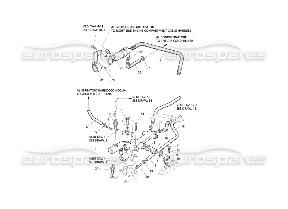 maserati qtp v8 evoluzione engine cooling cabin heating (lh drive) parts diagram