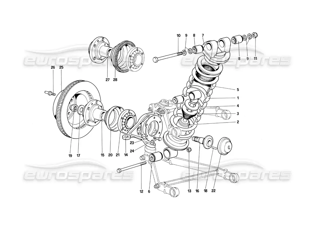 ferrari 412 (mechanical) front suspension - shock absorber and brake disc parts diagram