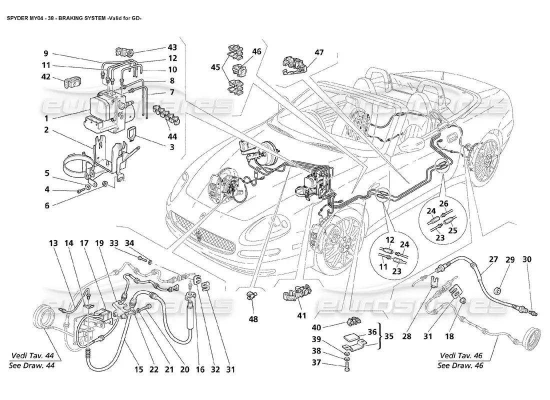 maserati 4200 spyder (2004) braking system valid for gd parts diagram