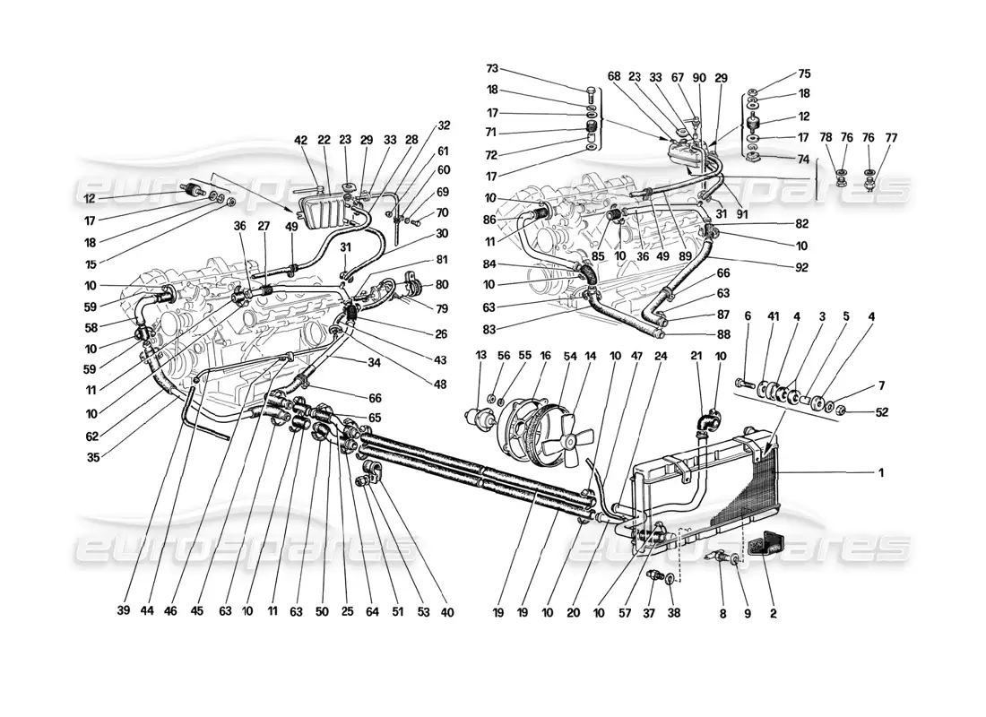 ferrari mondial 3.2 qv (1987) cooling system parts diagram