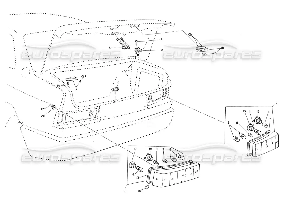 maserati ghibli 2.8 (non abs) tail light parts diagram