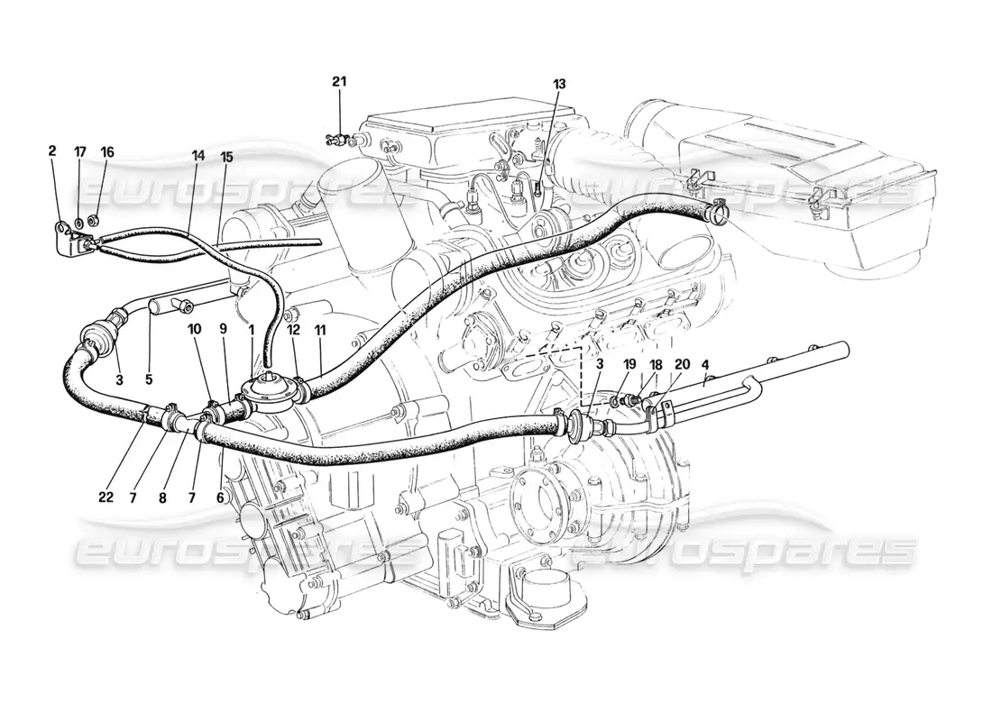 ferrari 328 (1988) air injection (for usa and ch88 version) parts diagram