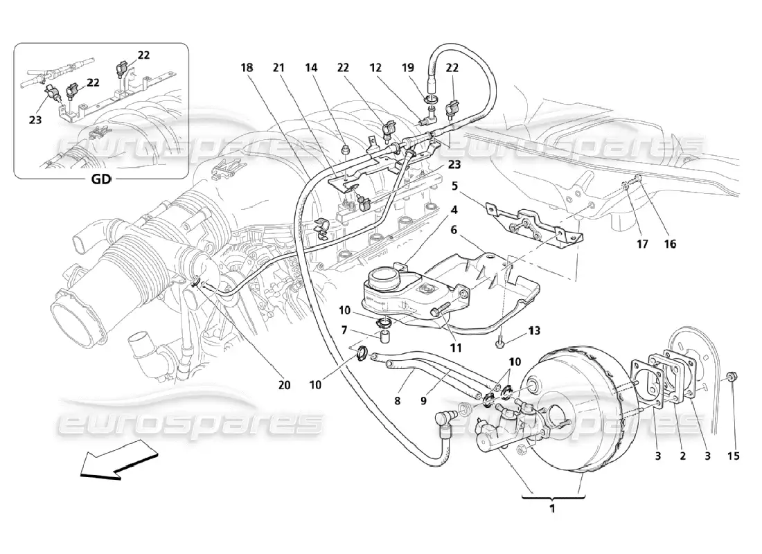 maserati qtp. (2006) 4.2 brake booster system parts diagram