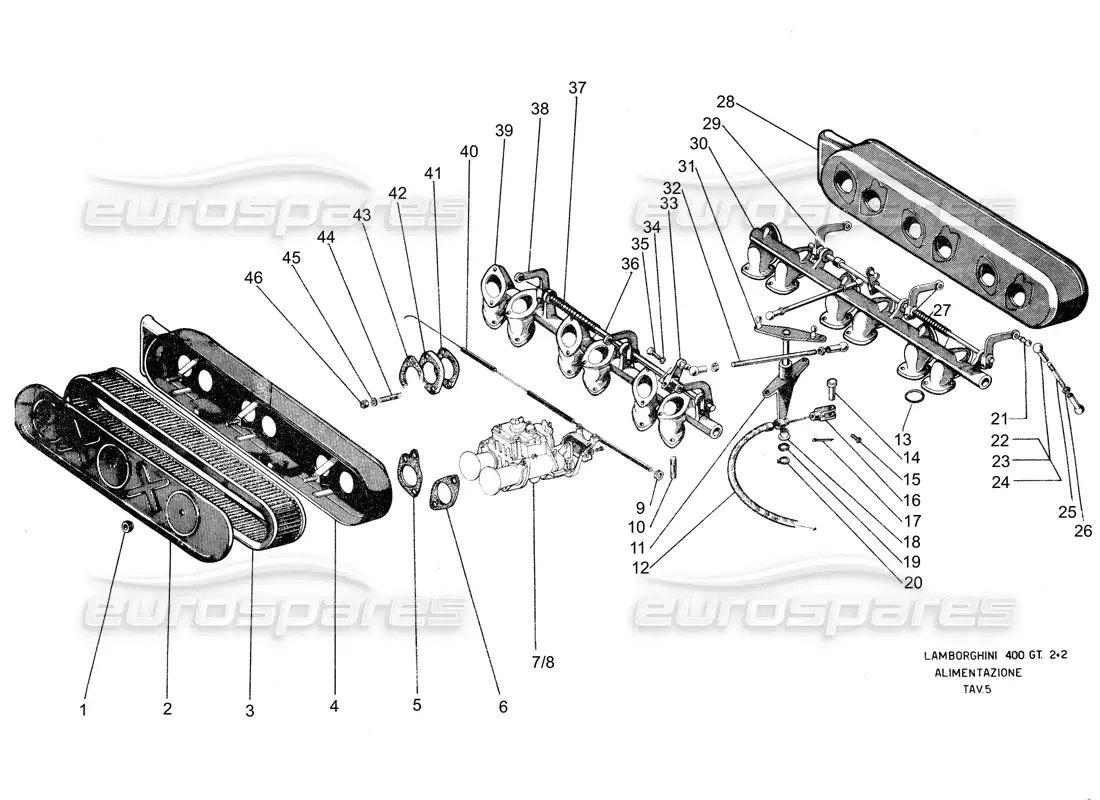 lamborghini 400 gt inlet manifold parts diagram