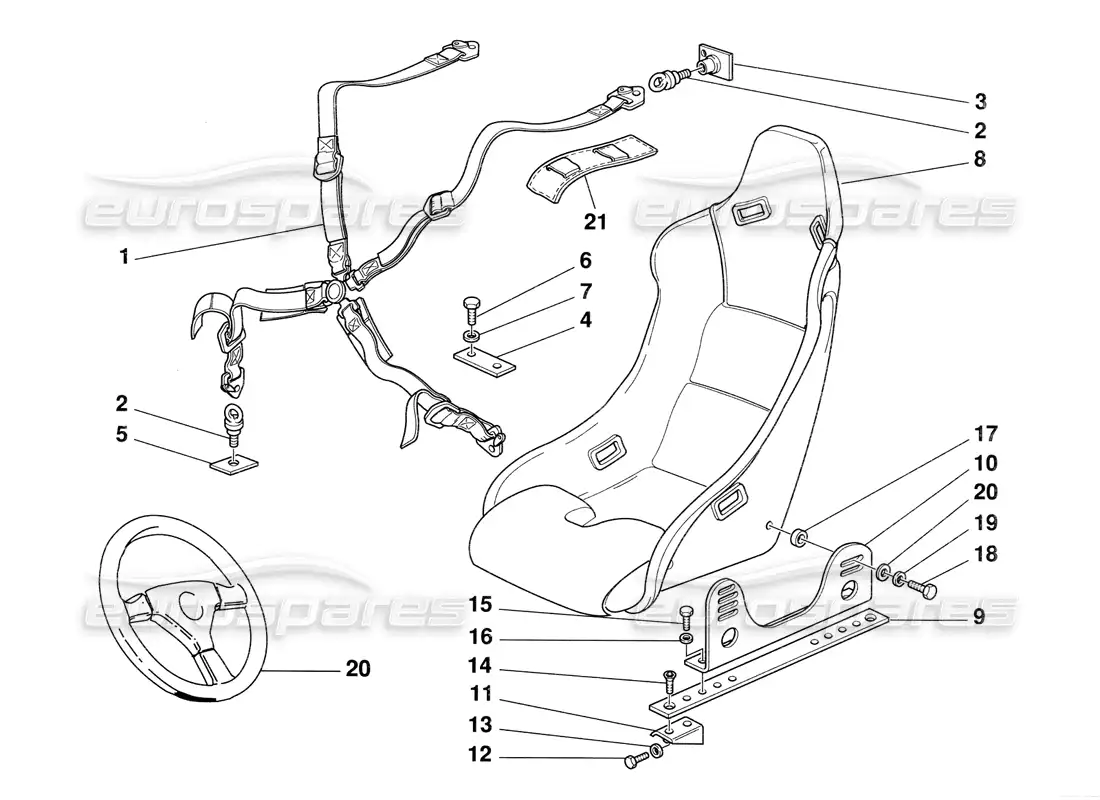 ferrari 348 challenge (1995) seat safety belts and seat parts diagram