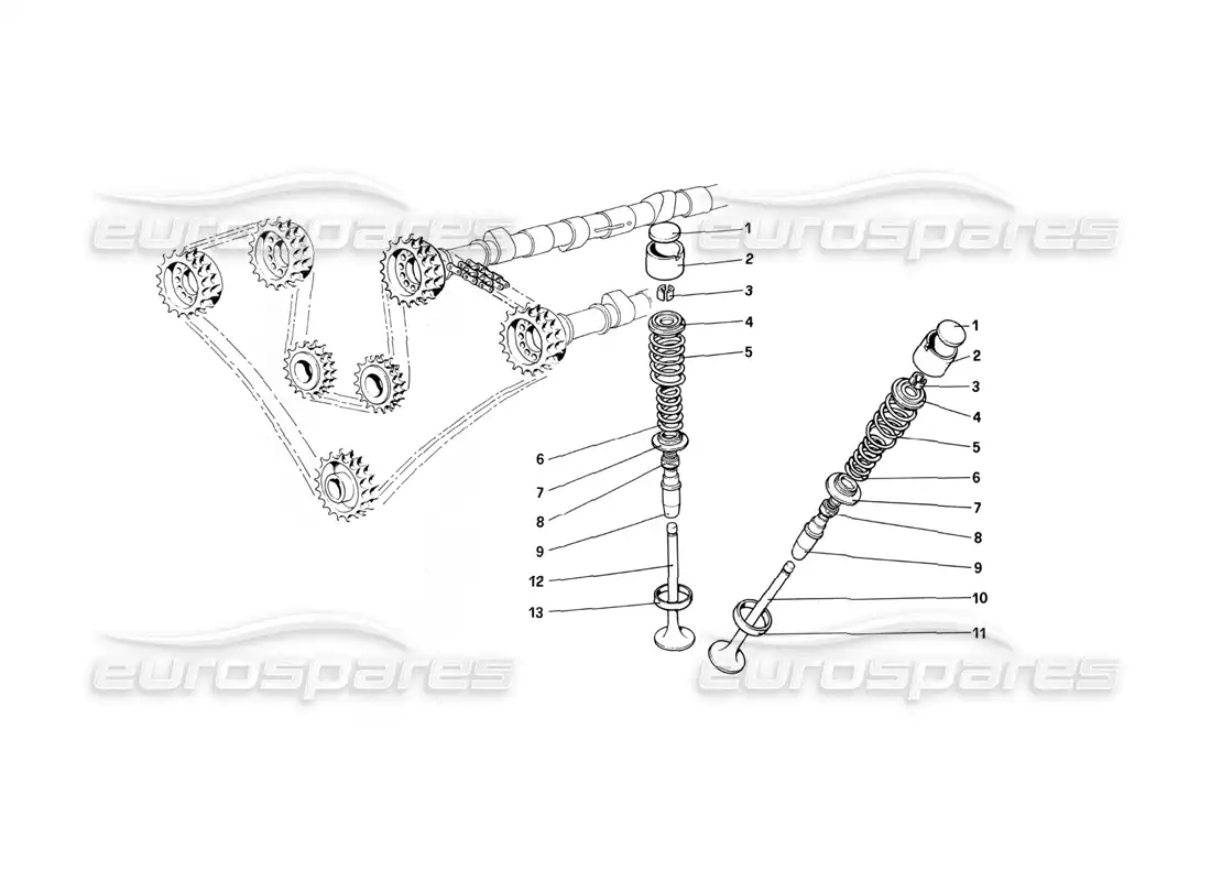 ferrari 400i (1983 mechanical) timing system - bucket type tappets parts diagram