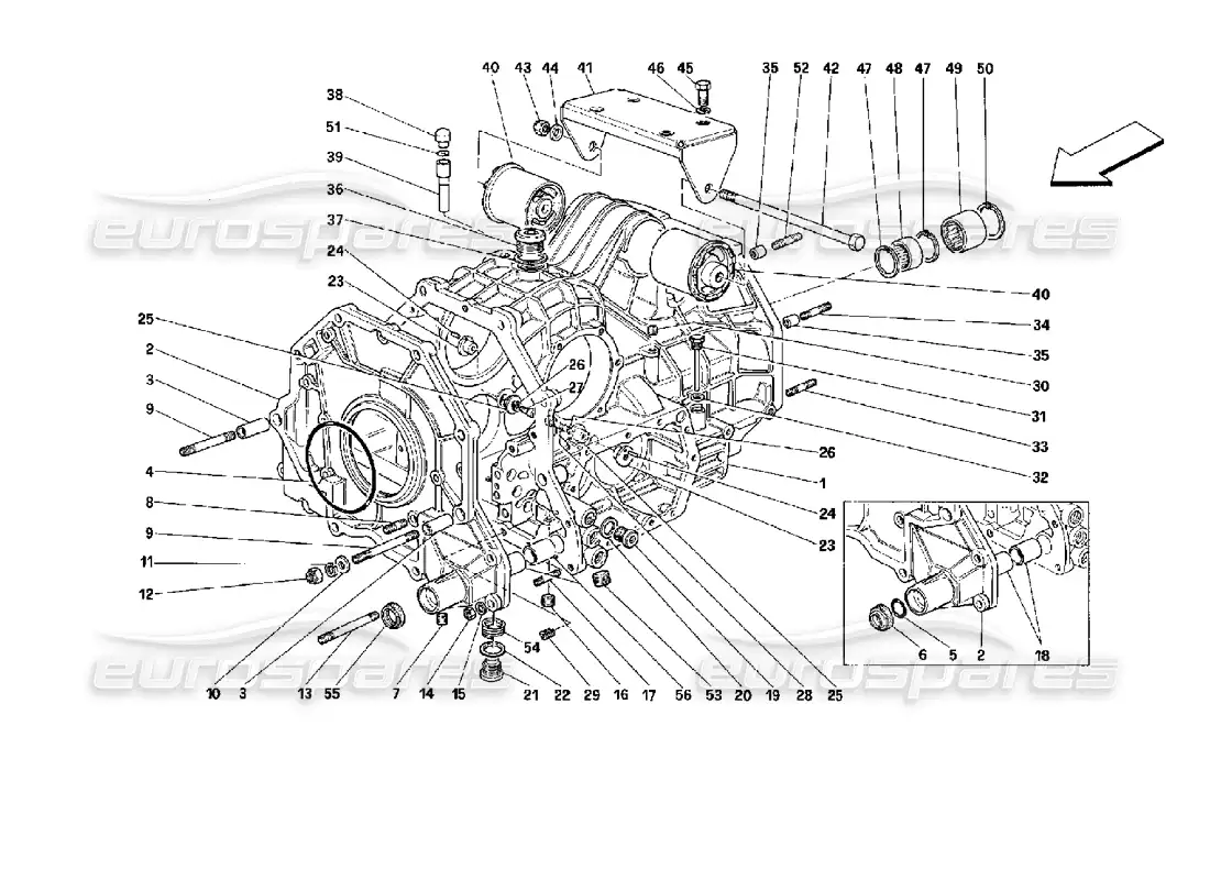 ferrari mondial 3.4 t coupe/cabrio gearbox housing and interm. casing - valid for cars with 3p parts diagram