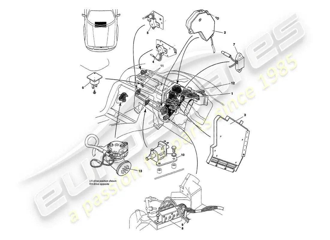 a part diagram from the aston martin v8 volante parts catalogue