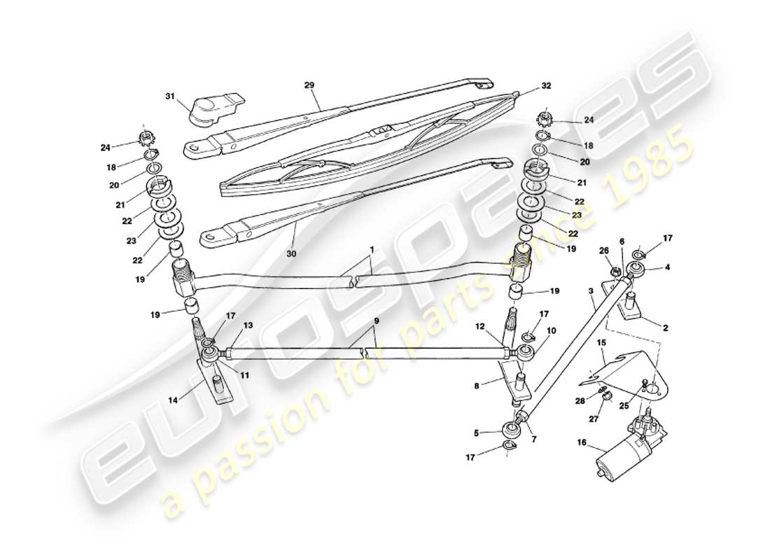 aston martin v8 coupe (1999) windscreen wipers part diagram