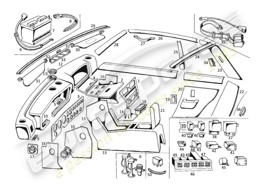 a part diagram from the maserati kyalami parts catalogue