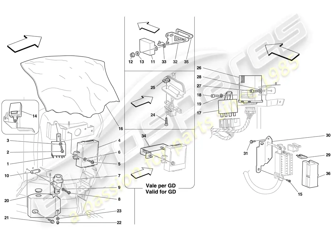 ferrari f430 scuderia (europe) front passenger compartment ecus parts diagram