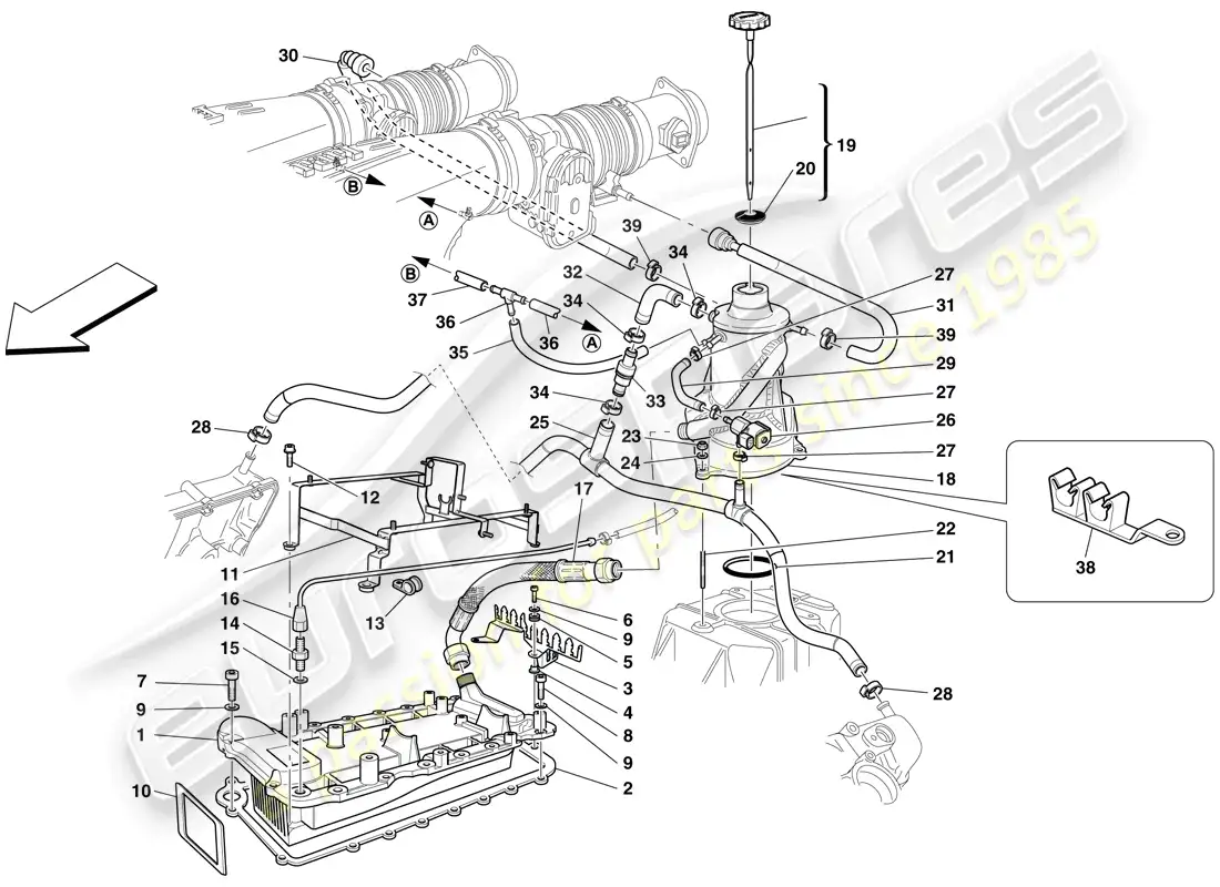 ferrari f430 scuderia (usa) lubrication system - tank - heat exchanger parts diagram