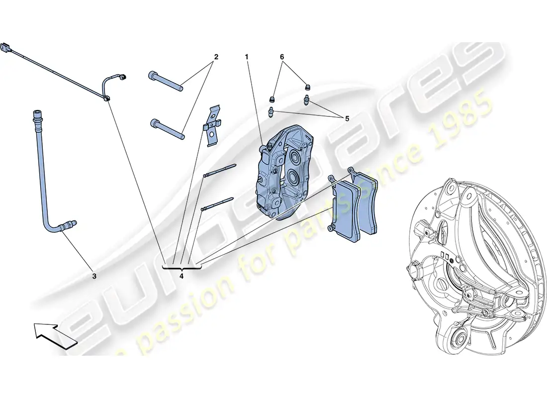 ferrari ff (rhd) rear brake callipers parts diagram