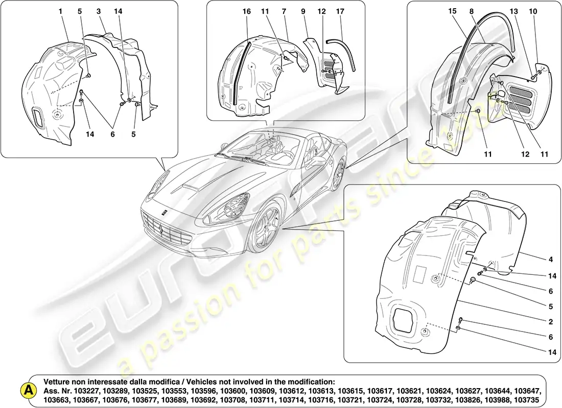 ferrari california (rhd) wheelhouses and doors parts diagram