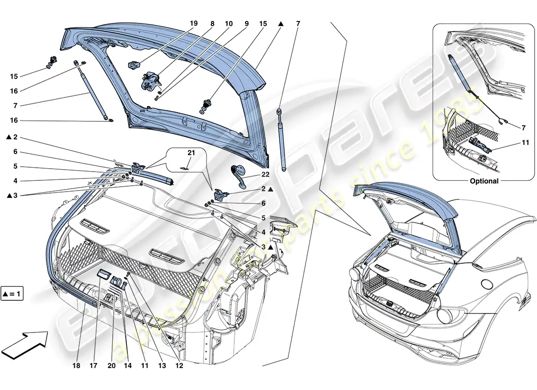ferrari ff (usa) rear lid and opening mechanism parts diagram