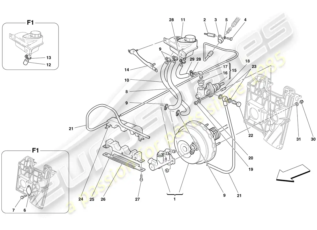 ferrari f430 spider (usa) hydraulic brake and clutch controls parts diagram