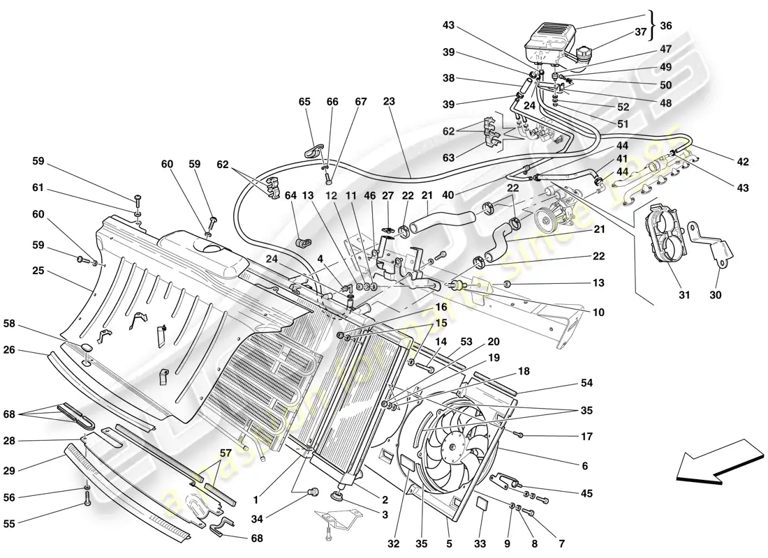 ferrari 612 sessanta (usa) cooling system - radiator and header tank parts diagram