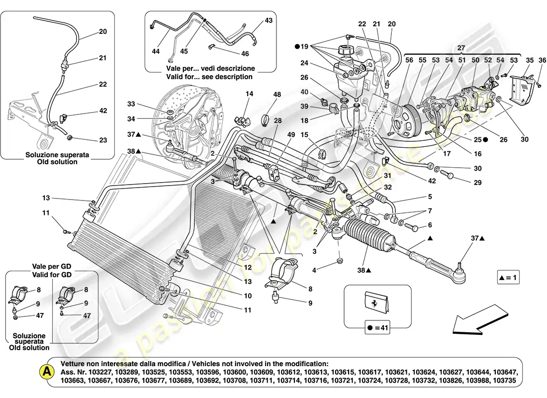 ferrari california (rhd) steering box and power steering pump parts diagram
