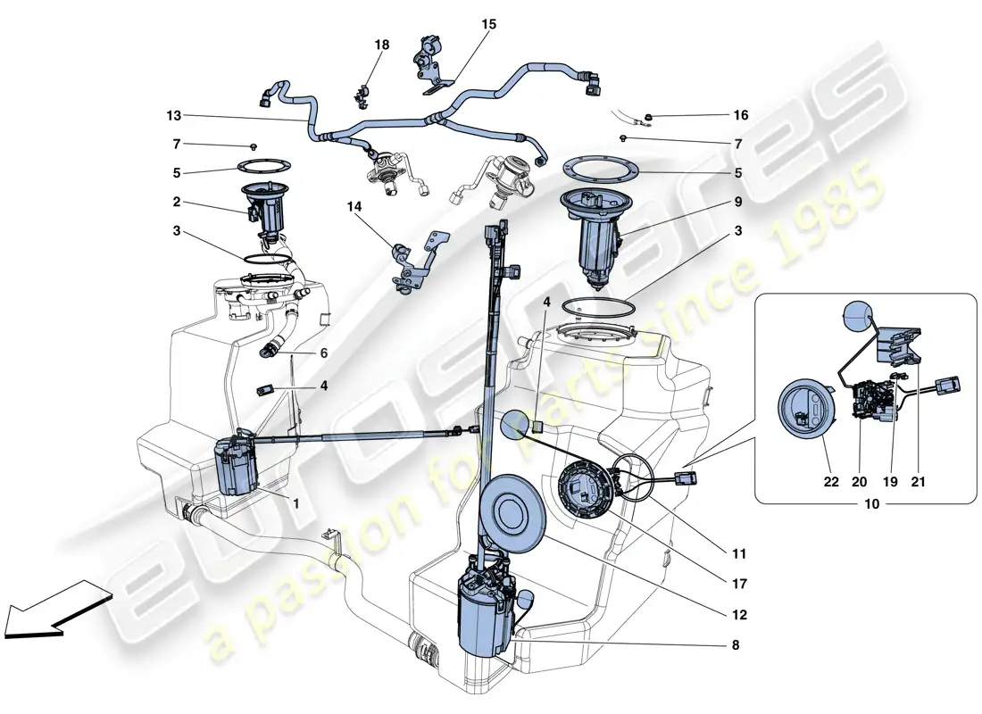 ferrari 458 speciale aperta (rhd) fuel system pumps and pipes parts diagram
