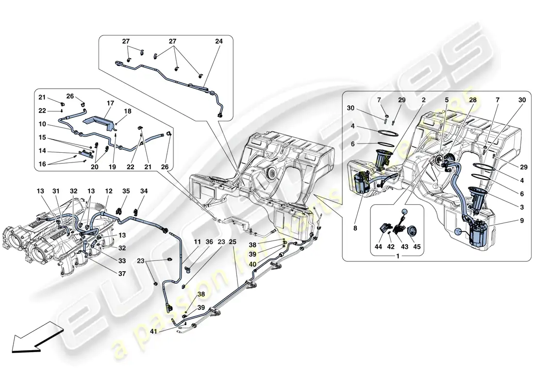 ferrari gtc4 lusso t (rhd) fuel system pumps and pipes parts diagram