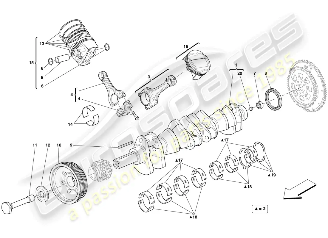 ferrari 599 gto (rhd) crankshaft - connecting rods and pistons parts diagram