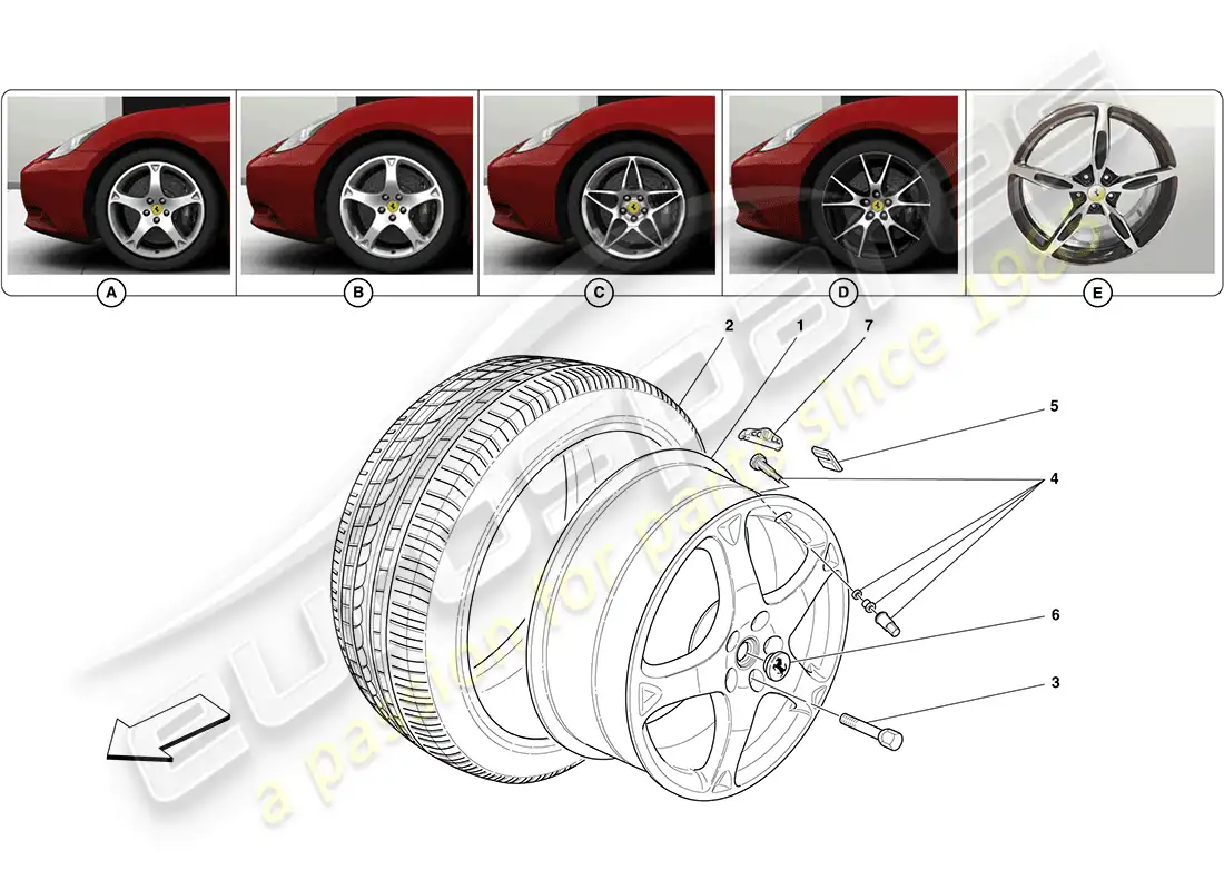 ferrari california (europe) wheels and tyres parts diagram