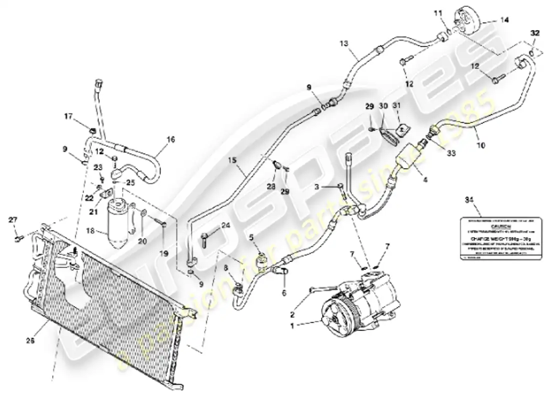 aston martin vanquish (2001) engine compartment installation parts diagram