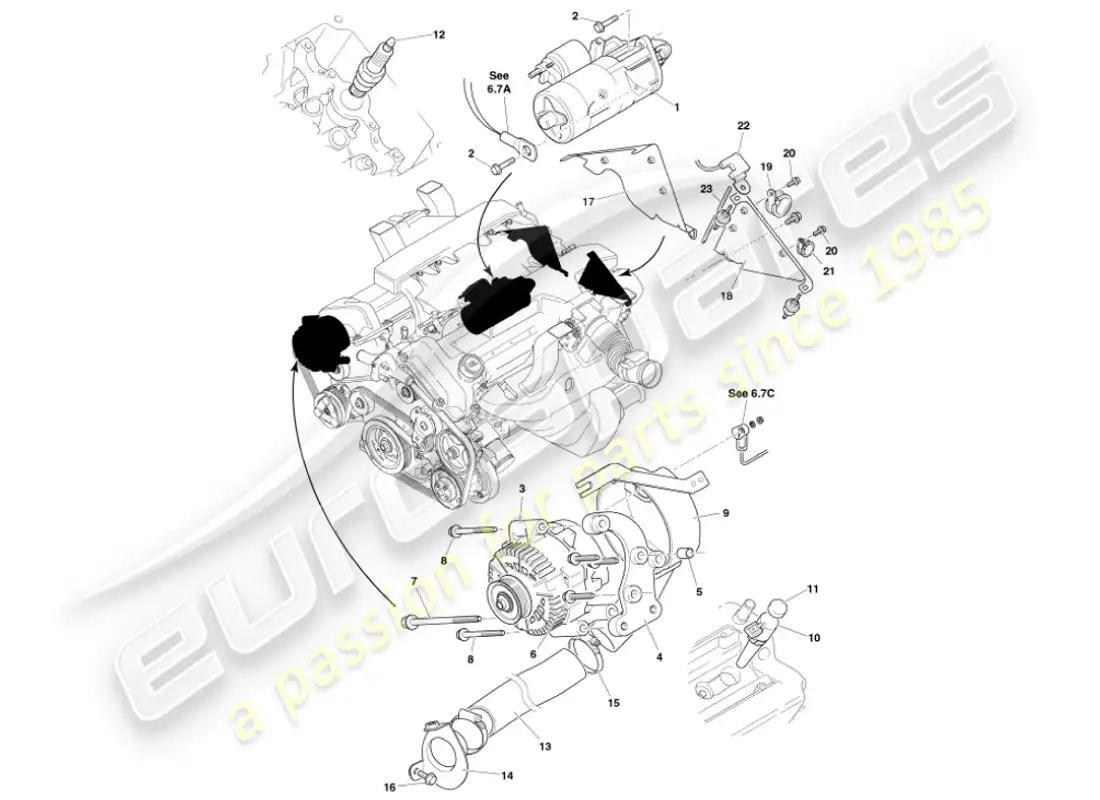 aston martin vanquish (2001) engine electrical components parts diagram