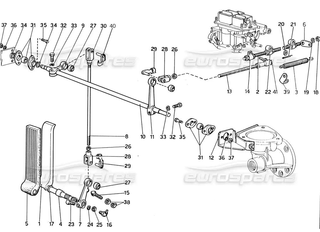 ferrari 365 gtb4 daytona (1969) accelerator control (1974 revision) parts diagram