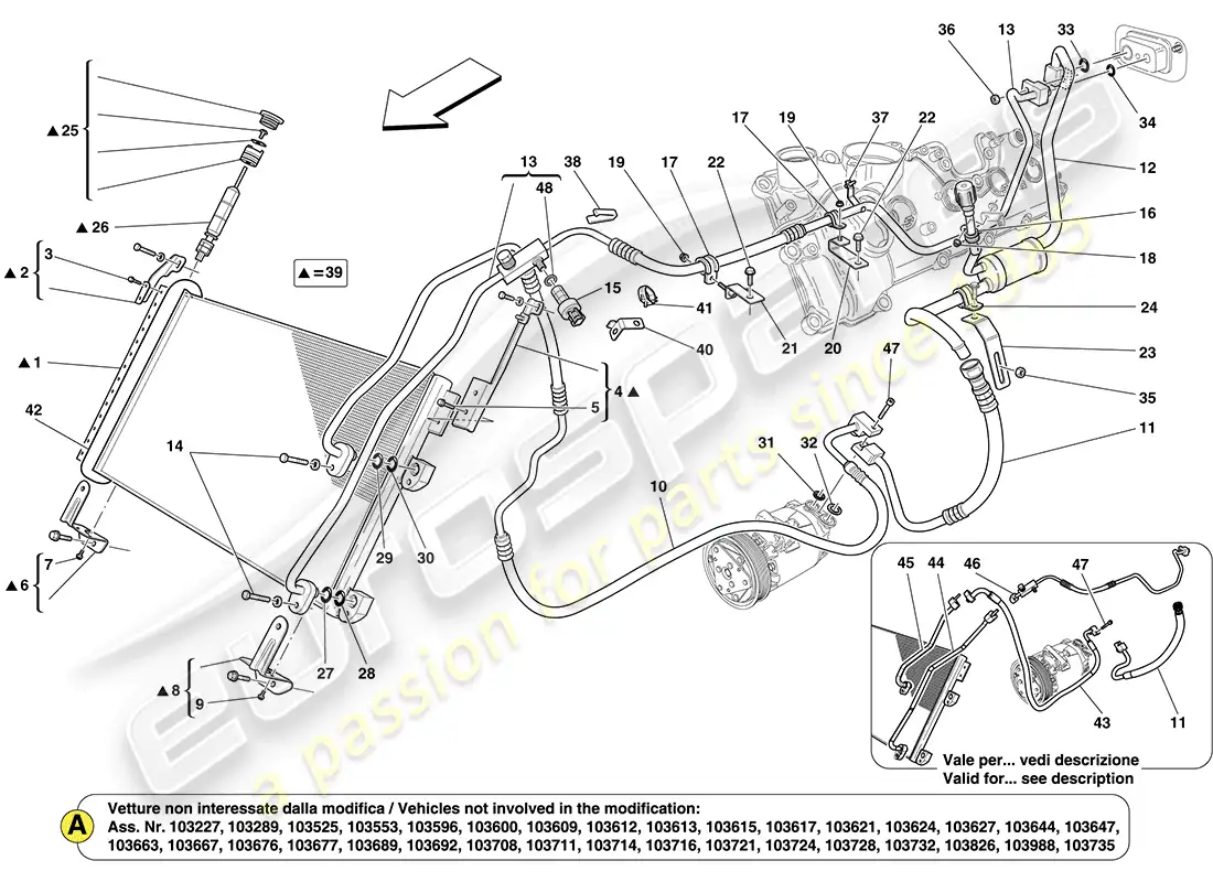 ferrari california (europe) ac unit: components in engine compartment parts diagram
