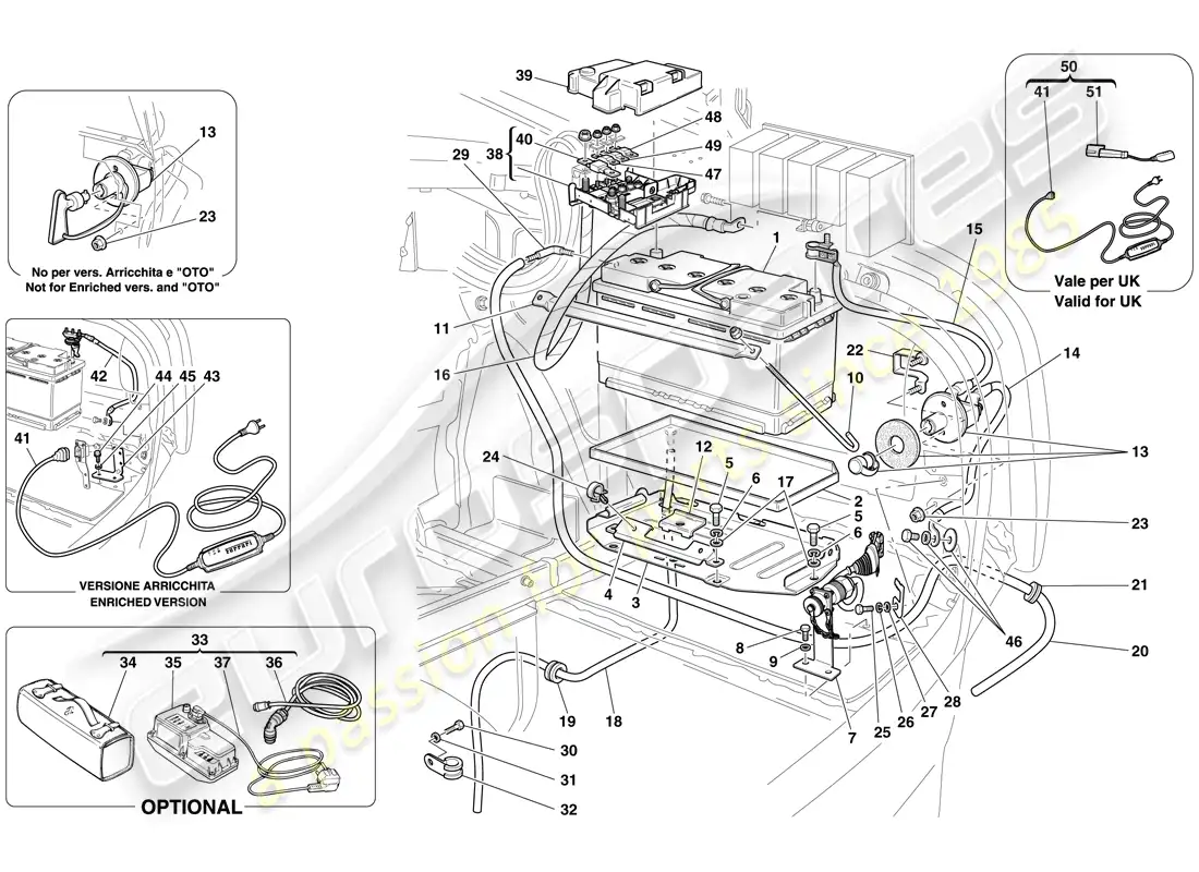 ferrari 612 sessanta (europe) battery parts diagram