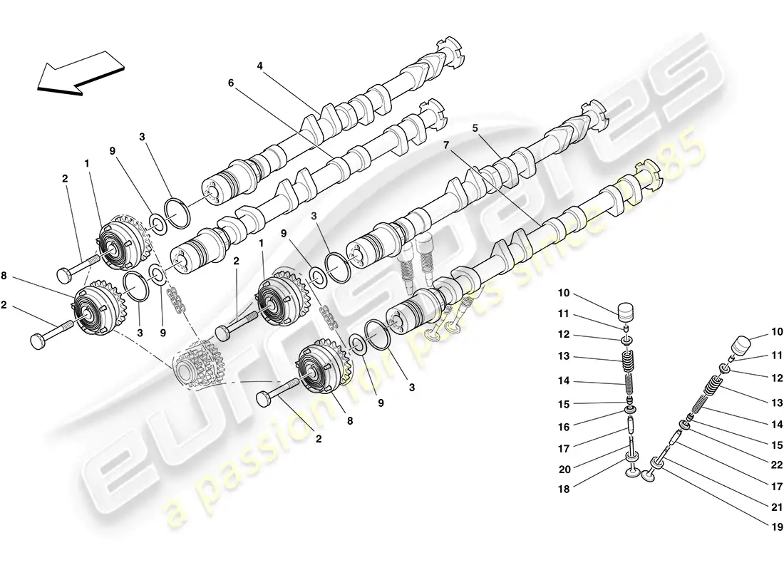 ferrari california (europe) timing system - camshafts and valves parts diagram