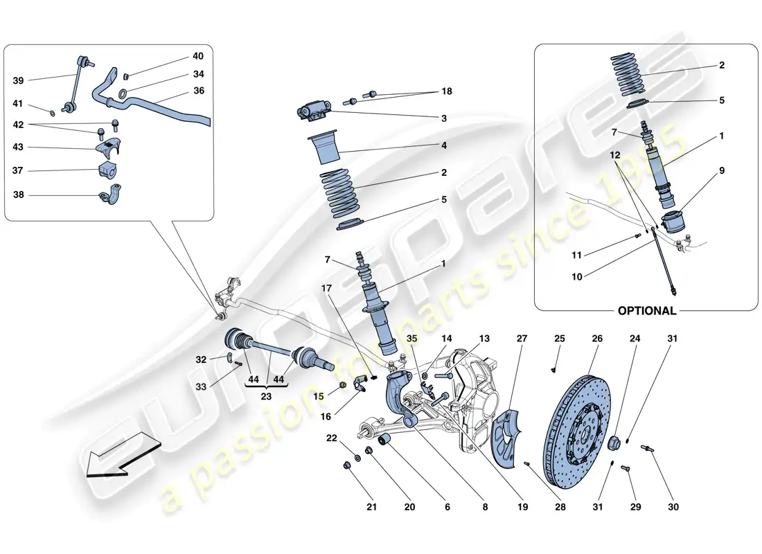 ferrari gtc4 lusso (rhd) front suspension - shock absorber and brake disc parts diagram