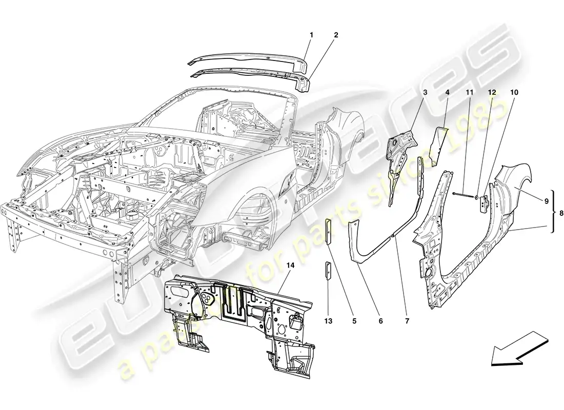 ferrari california (europe) centre bodyshell and external trim parts diagram