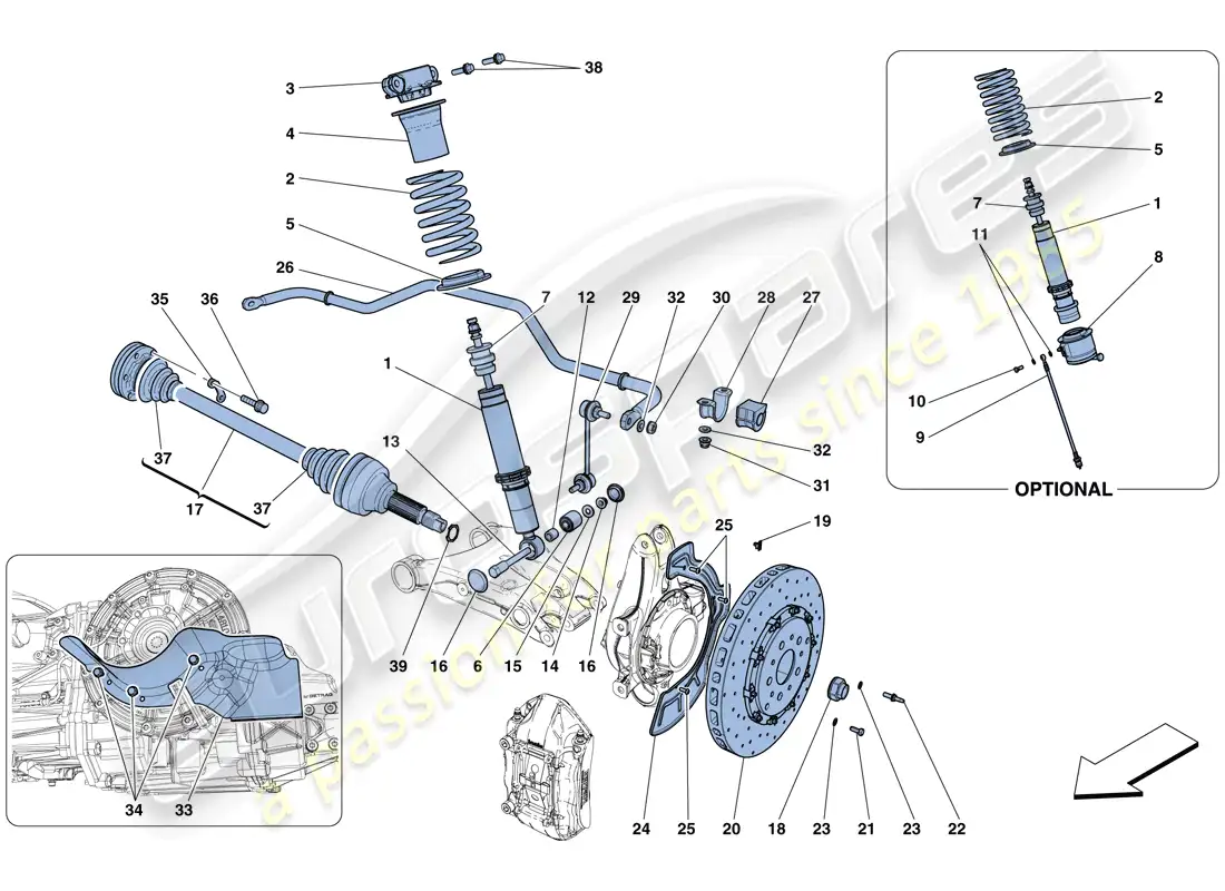 ferrari gtc4 lusso (rhd) rear suspension - shock absorber and brake disc parts diagram