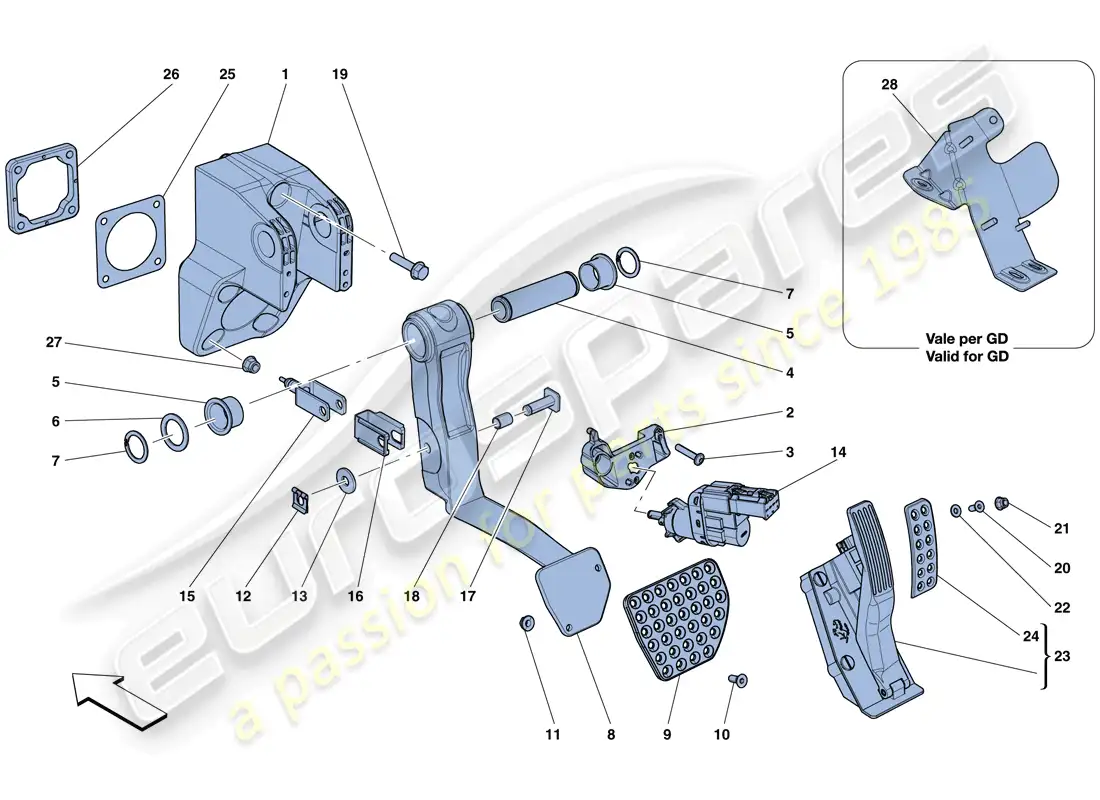 ferrari gtc4 lusso (rhd) complete pedal board assembly parts diagram