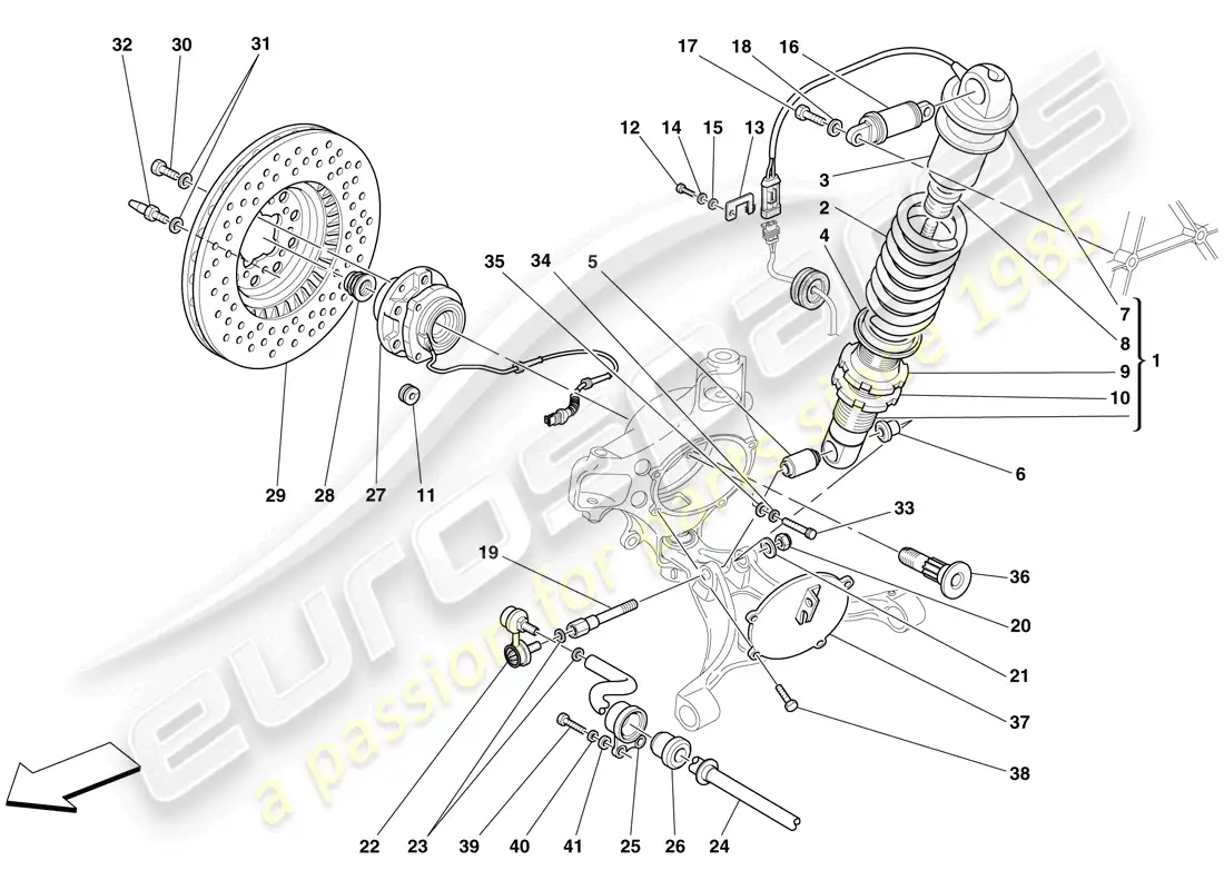 ferrari f430 scuderia spider 16m (europe) front suspension - shock absorber and brake disc parts diagram