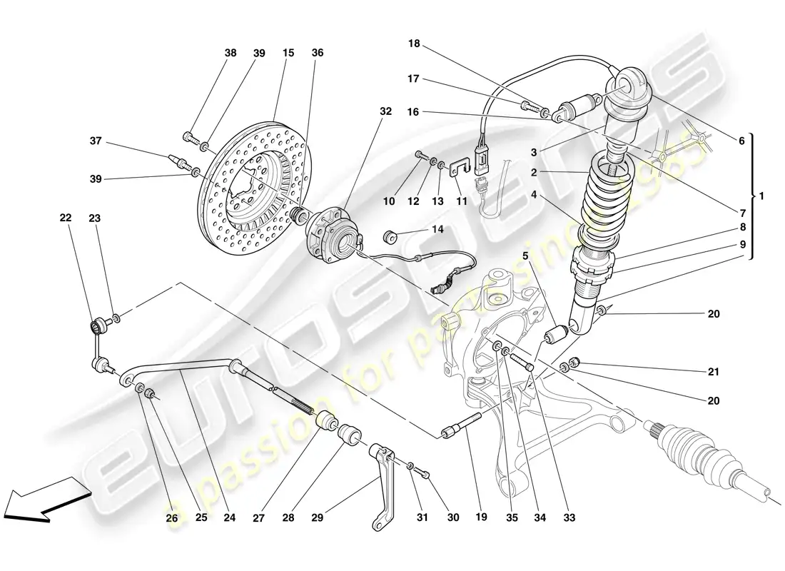 ferrari f430 scuderia spider 16m (europe) rear suspension - shock absorber and brake disc parts diagram