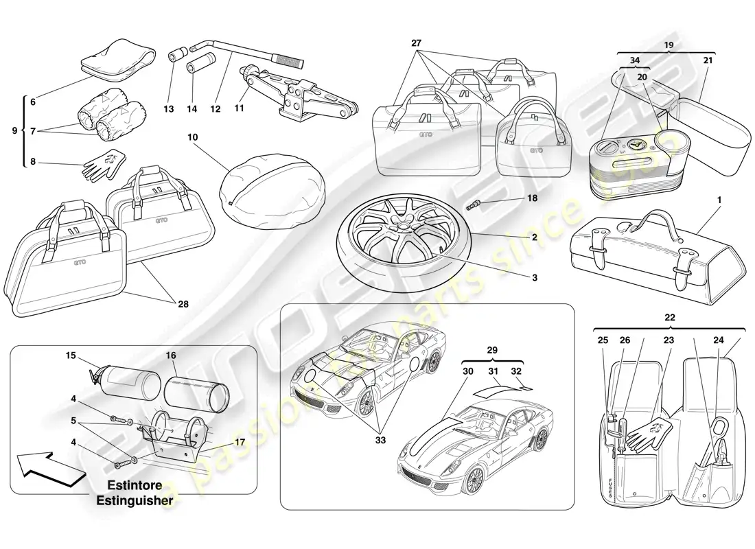 ferrari 599 gto (rhd) tools provided with vehicle parts diagram