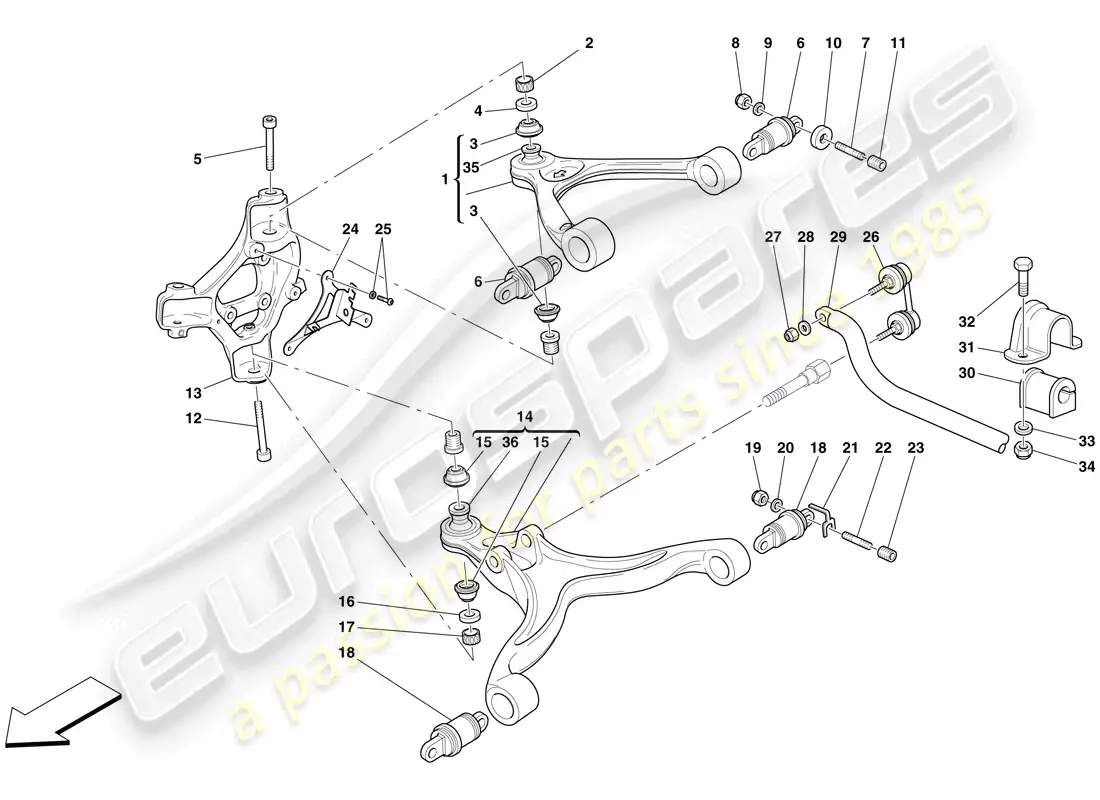 ferrari 599 sa aperta (europe) front suspension - arms and stabiliser bar parts diagram