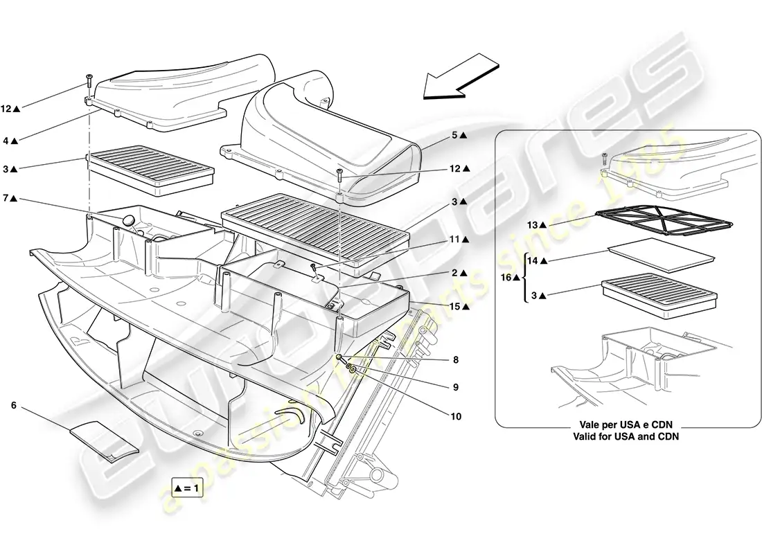 ferrari california (usa) air filter, air intake and ducts parts diagram