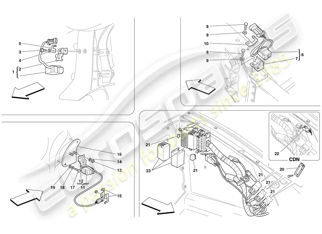 ferrari f430 spider (usa) ecus and sensors in front compartment and engine compartment parts diagram