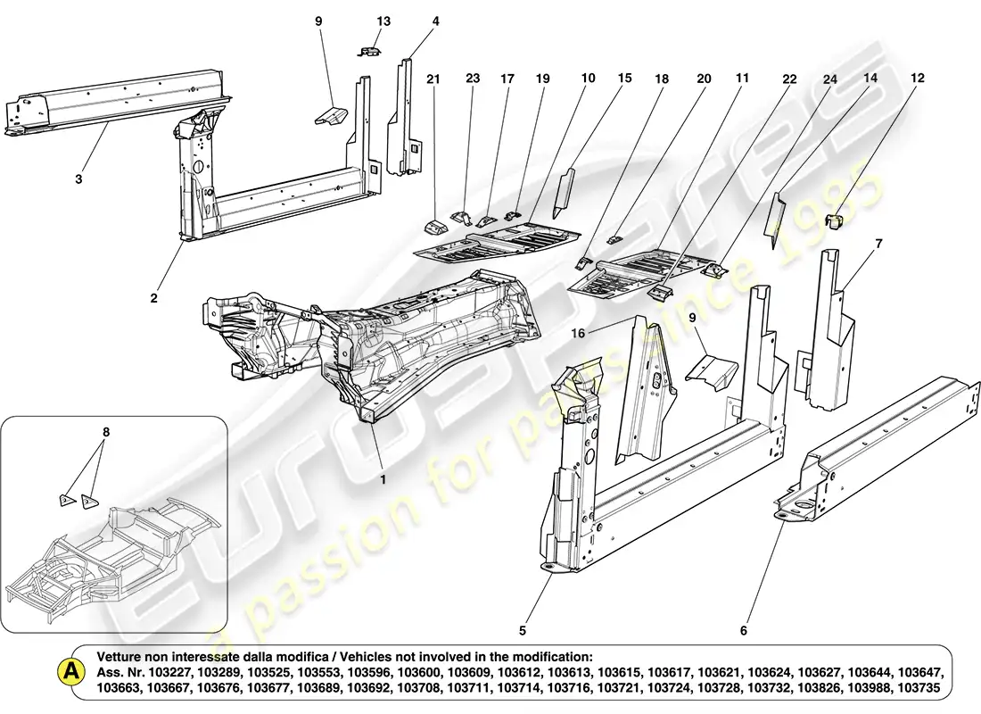 ferrari california (rhd) centre structures and chassis box sections parts diagram